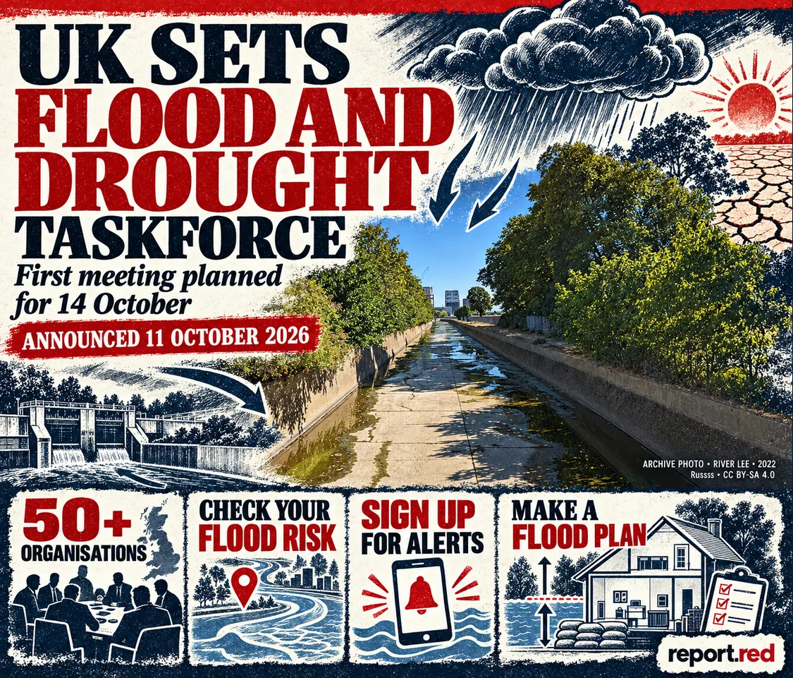 Flood and drought taskforce collage with an archive River Lee channel photo