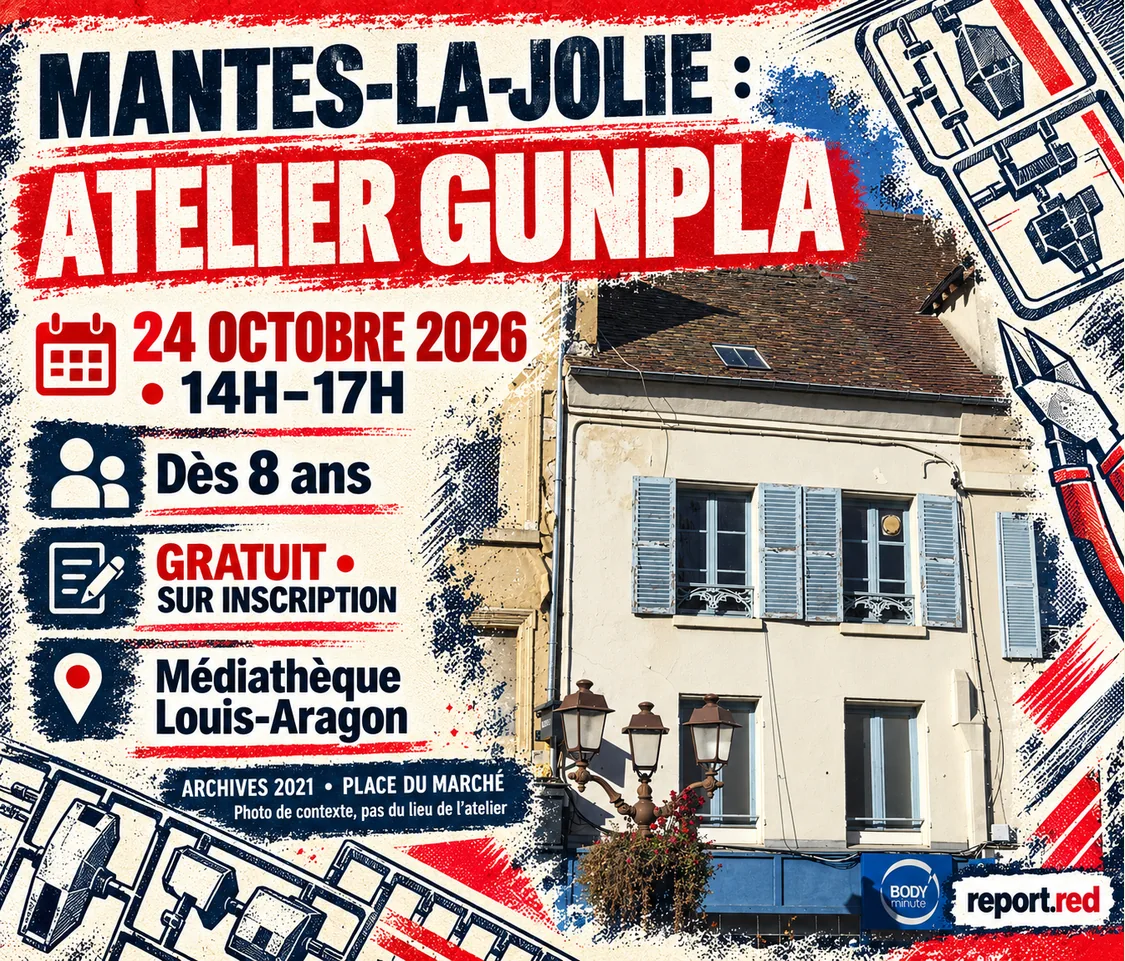 Atelier Gunpla le 24 octobre 2026, de 14 h à 17 h, dès 8 ans, gratuit sur inscription, avec photographie de contexte de Mantes-la-Jolie en 2021
