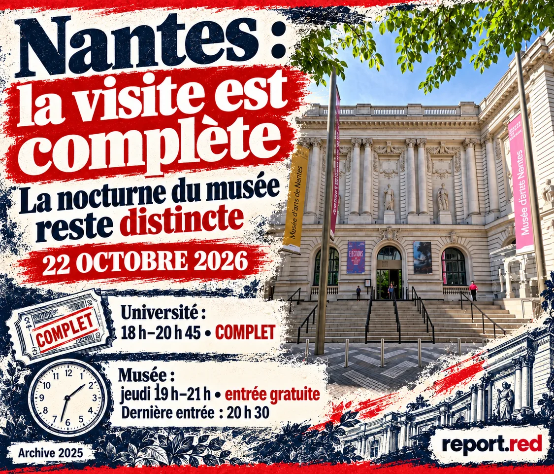 Visite universitaire complète à Nantes le 22 octobre 2026 et horaires distincts de la nocturne publique, avec photo d’archive 2025 du musée