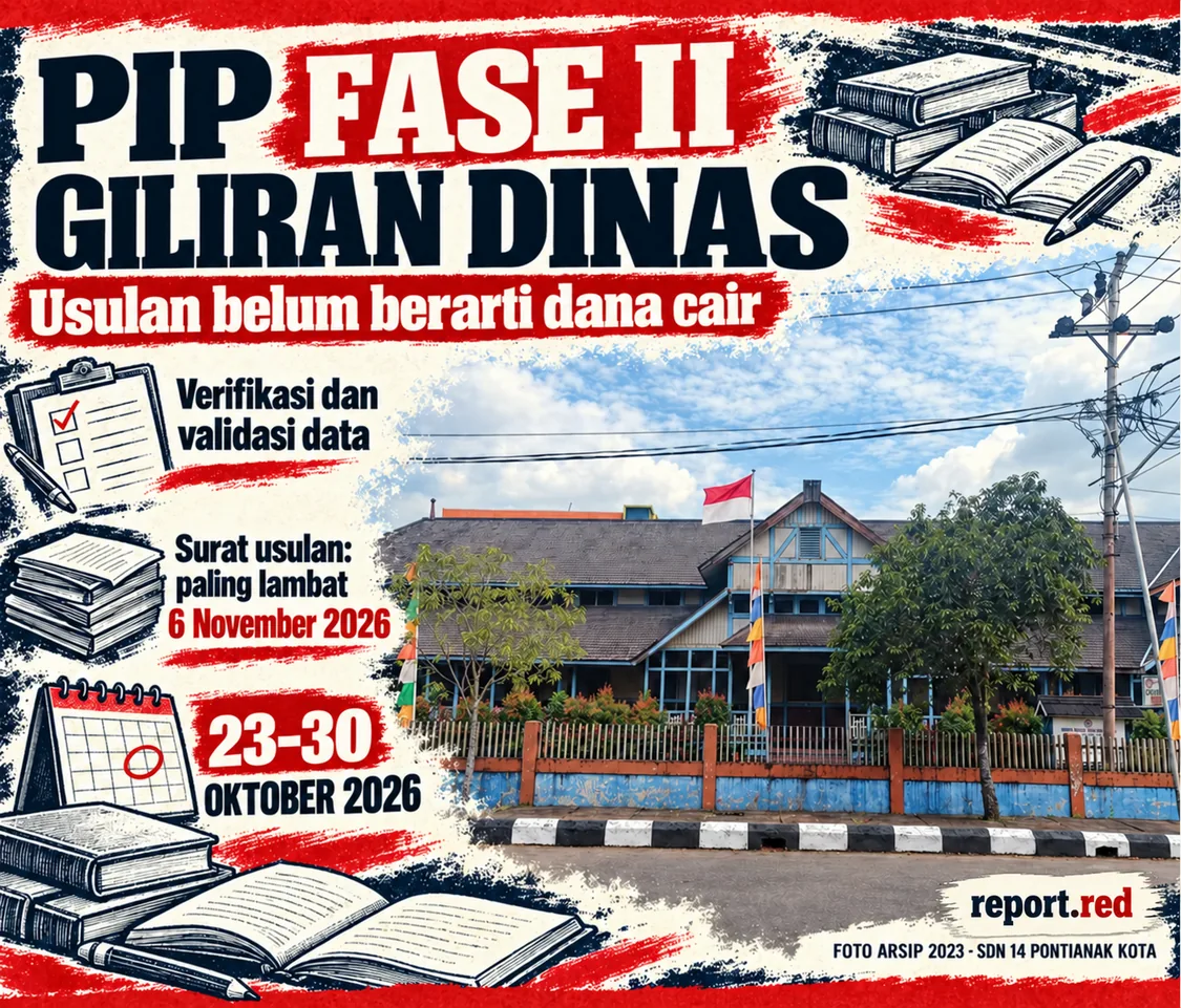 Sampul PIP fase II tahap dinas 23–30 Oktober 2026, dengan foto arsip SDN 14 Pontianak Kota tahun 2023