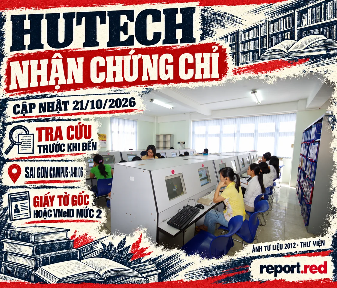 Hướng dẫn nhận chứng chỉ HUTECH cập nhật 21/10/2026, phòng A-01.06; ảnh tư liệu thư viện năm 2012