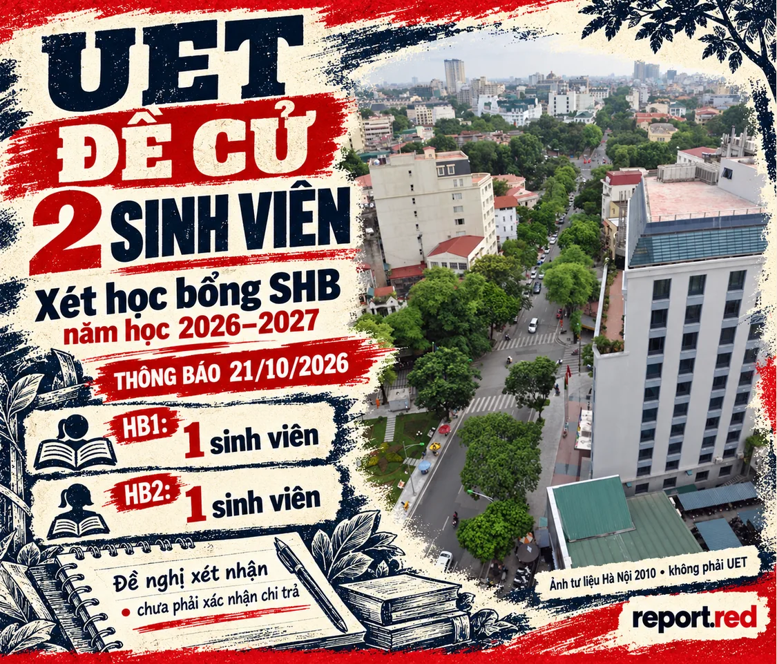 UET đề cử 2 sinh viên xét học bổng SHB2 026–2027, thông báo 21/10/2026; ảnh tư liệu Hà Nội 2010, không phải UET