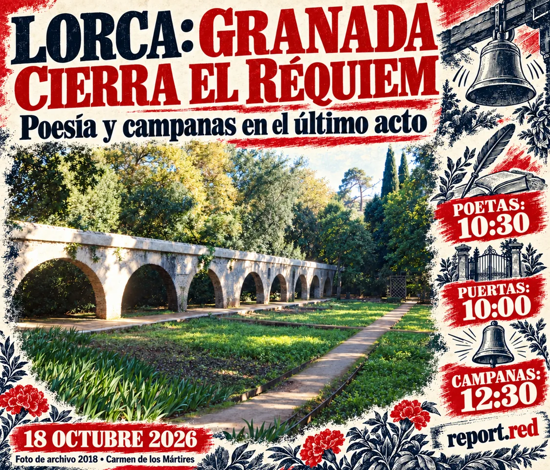 Portada del último acto de Réquiem por Lorca el 18 de octubre con una fotografía de archivo del Carmen de los Mártires de 2018