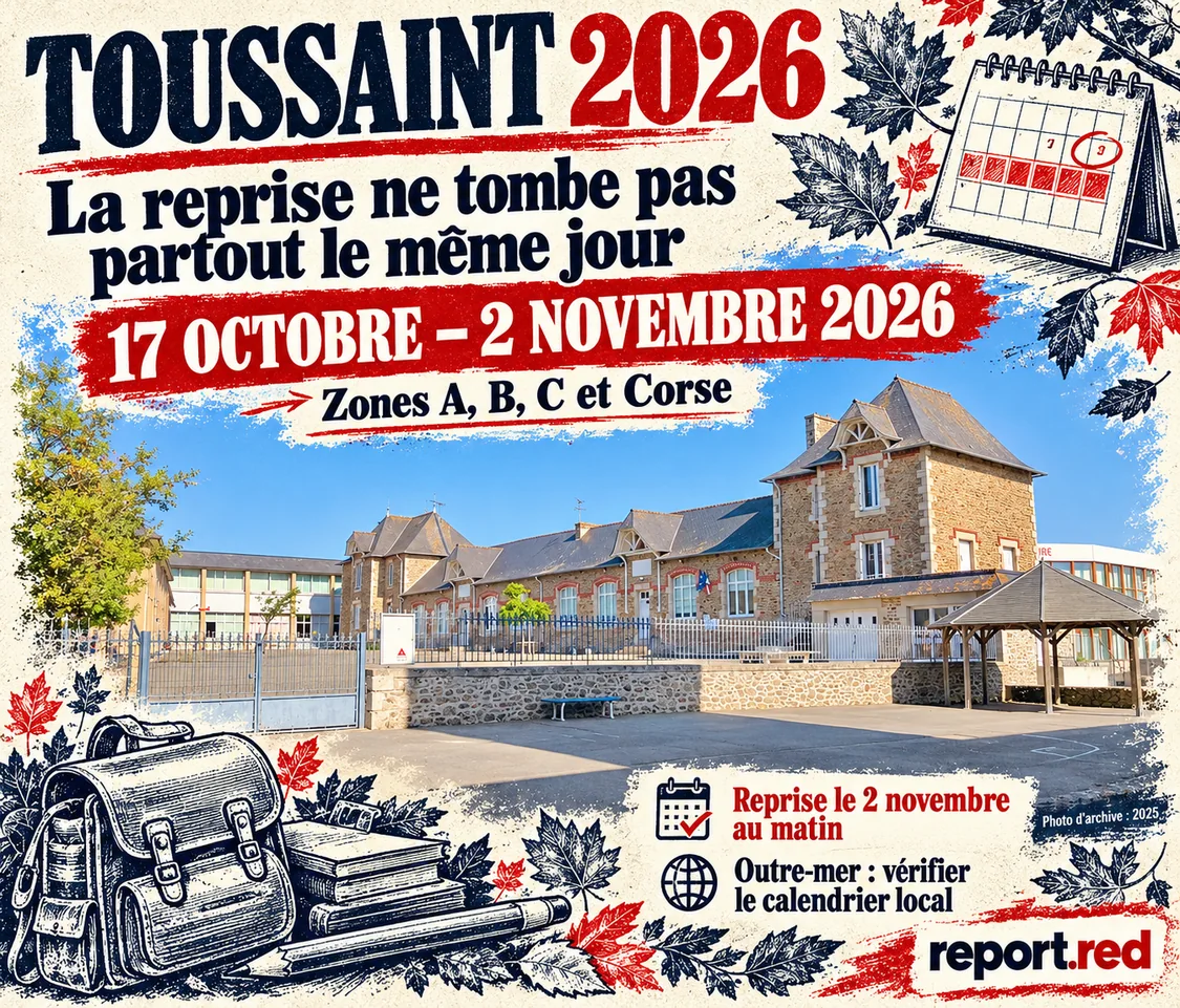Calendrier Toussaint 2026 avec reprise 2 novembre zones ABCetCorse, photo d’archive de l’école de Plancoët 2025