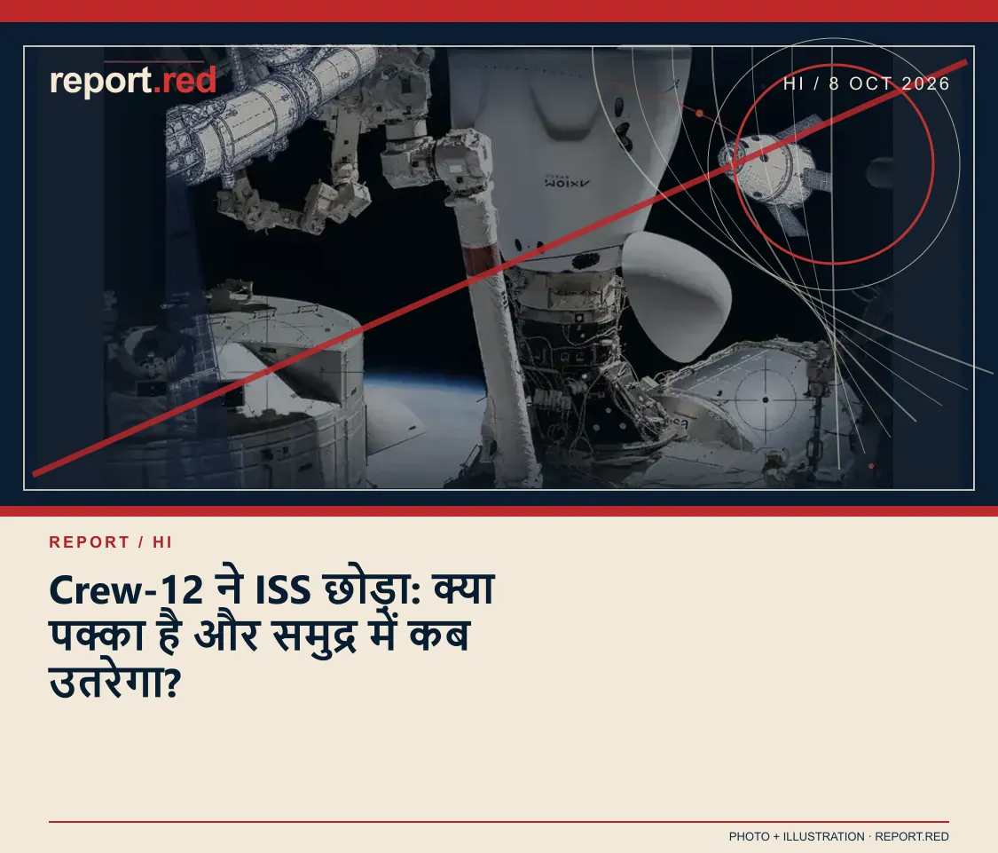 Crew-12 ने ISS छोड़ा: क्या पक्का है और समुद्र में कब उतरेगा? — report.red photo and illustration social cover, 2026-10-08