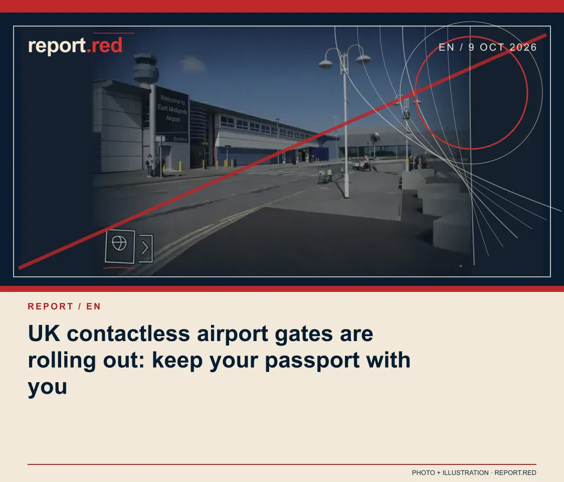 UK contactless airport gates are rolling out: keep your passport with you — report.red photo and illustration social cover, 2026-10-09