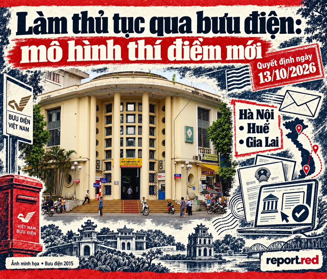 Làm thủ tục qua bưu điện tại ba địa phương: được duyệt đề án, chưa phải mọi điểm đã nhận hồ sơ — ảnh tư liệu 2015 phối hình vẽ navy và đỏ